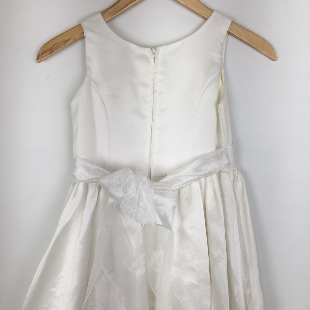 First Communion Dress White Sheer Satin Overlay Tank Pearl Flower Appliqué Sz 10 - Picture 11 of 16